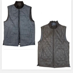 SCOVILL VEST QUILTED REVERSIBLE GRAY  & BROWN FAUX LEATHER POCKETS ZIPPER MEDIUM